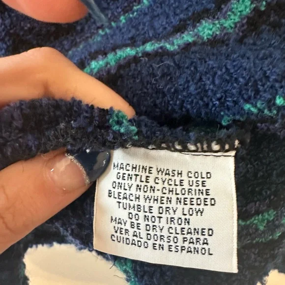 Vintage Y2K Era Yarnworks Navy Striped Turtleneck Sweater Size XL - Picture 4 of 7